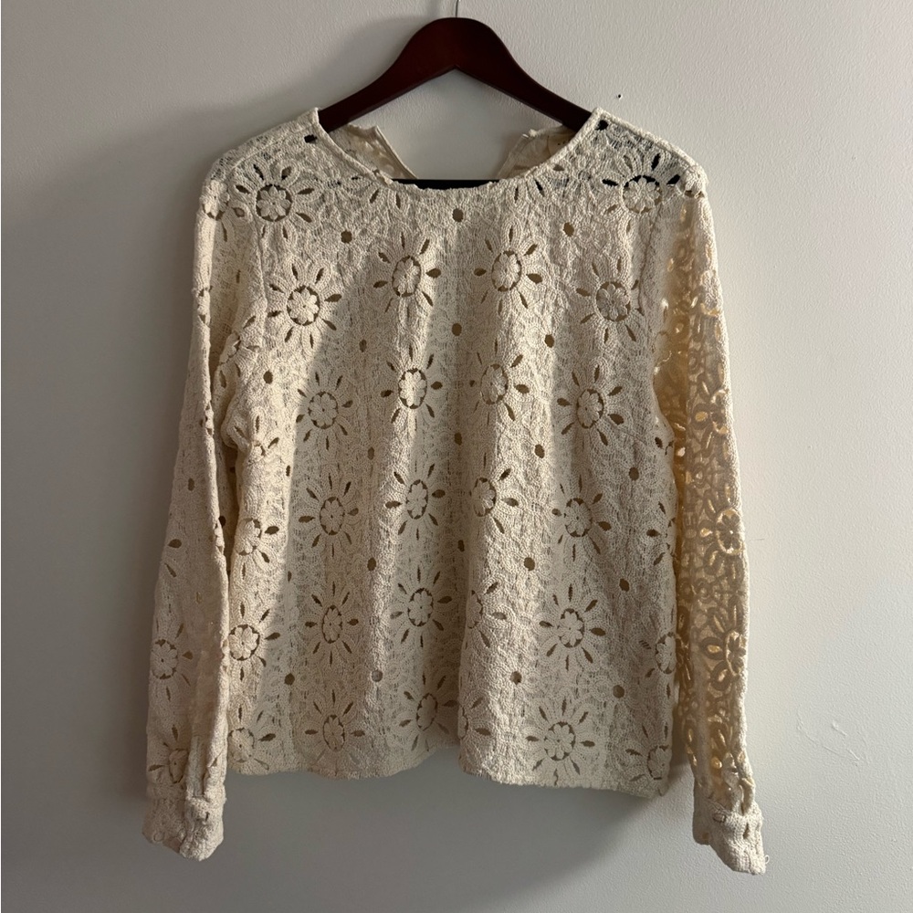 Sezane Cream eyelet Women's Top - missing one button